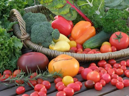 Fresh colorful harvest of fruits and vegetables